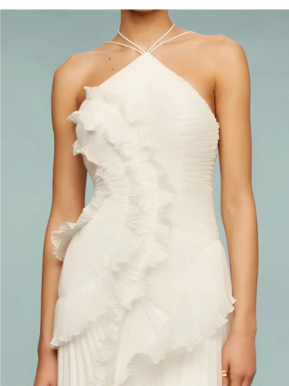 Elegant White Ruffled Halter Midi Dress - Picture 4 of 5